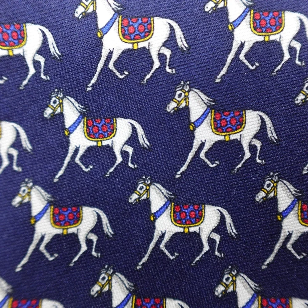 Brooks Brothers Makers Tie Blue Horse Print Mens Necktie 100% Silk Luxury USA